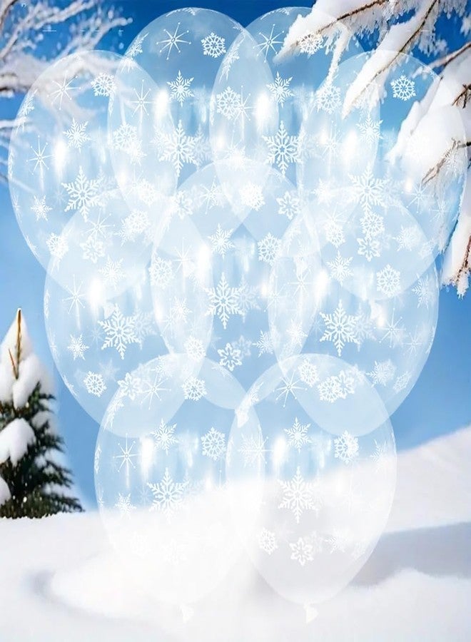AzsVbvs 50PCS Clear Snowflake Balloons Winter Transparent Snowflakes Balloon 12 Inch Snowflake Latex Balloons Wonderland Decorations for Christmas Frozen Birthday Party Supplies (Clear) - Image 1